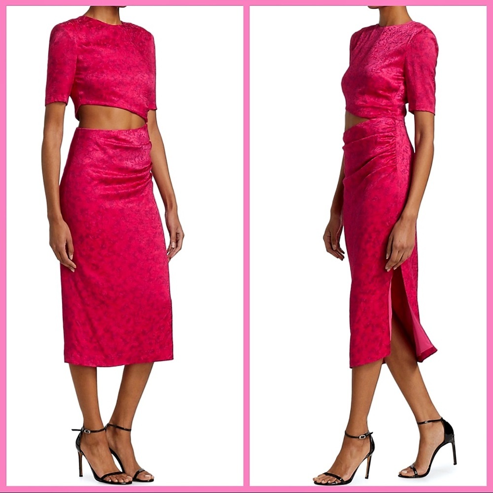 Alice + Olivia Stella Wild Bold Pink Cut Out Slit Midi Dress - Picture 5 of 16